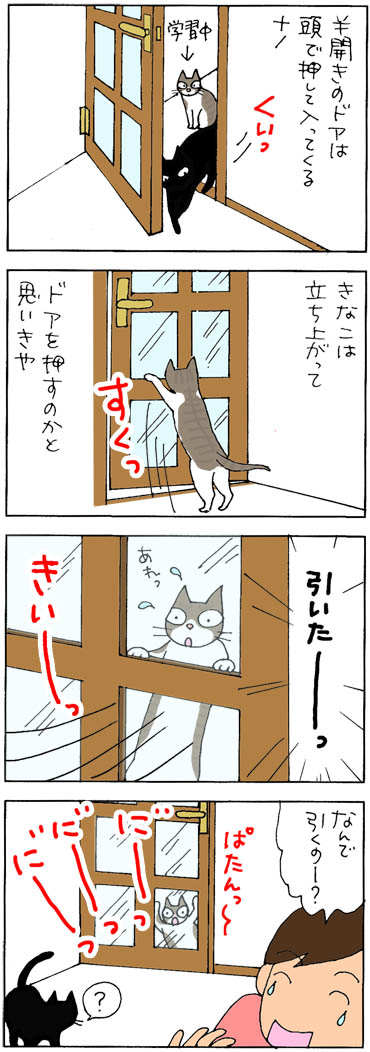 ドアを閉める猫の4コマ漫画
