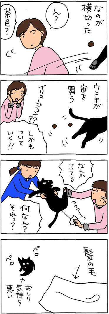 ウンチを付けて走る猫の4コマ猫漫画