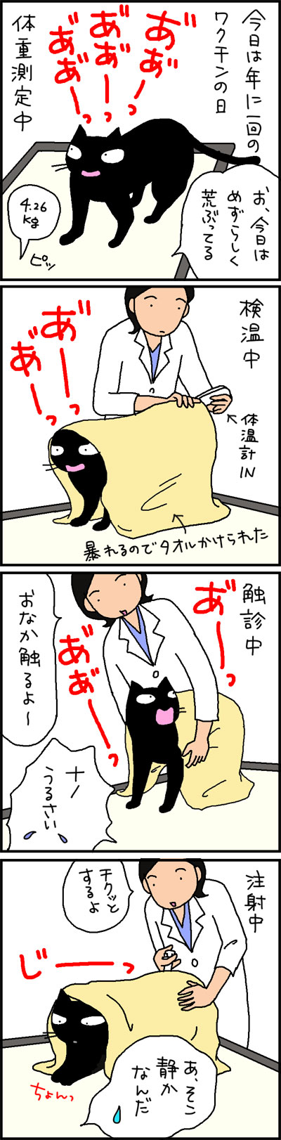 ワクチンを受ける猫の4コマ猫漫画
