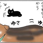 犬に近づく猫の4コマ猫漫画