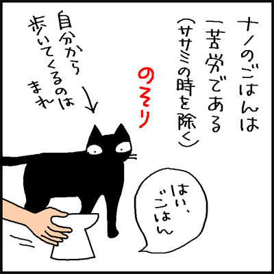カリカリの食い付きが悪い猫の4コマ猫漫画