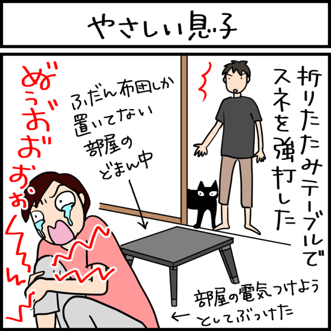 息子が優しいのは猫だけな4コマ猫まんが